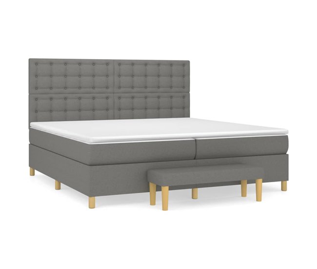 Conforama Cama box spring con colchón tela gris oscuro 200x200 cm Botones