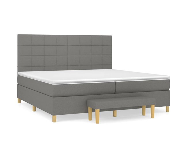 Conforama Cama box spring con colchón tela gris oscuro 200x200 cm Bloques con cuadros