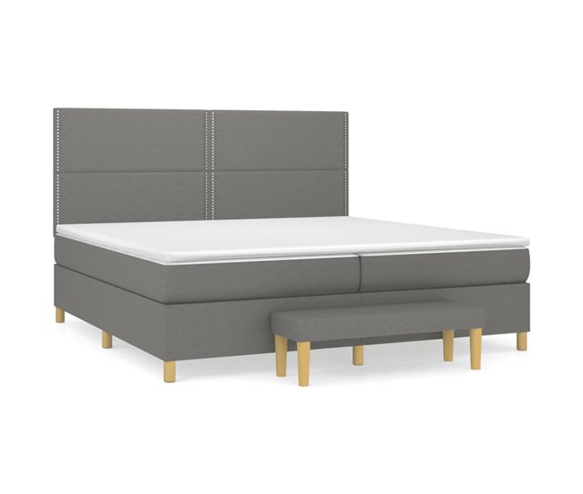 Conforama Cama box spring con colchón tela gris oscuro 200x200 cm Liso con clavos