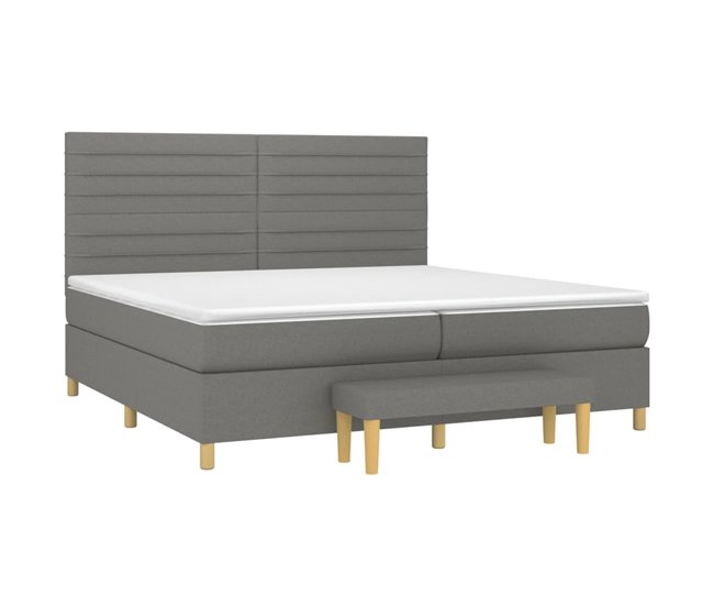 Conforama Cama Box Spring Con Colchón Tela Gris Oscuro 200x200 Cm Rayas Horizontales