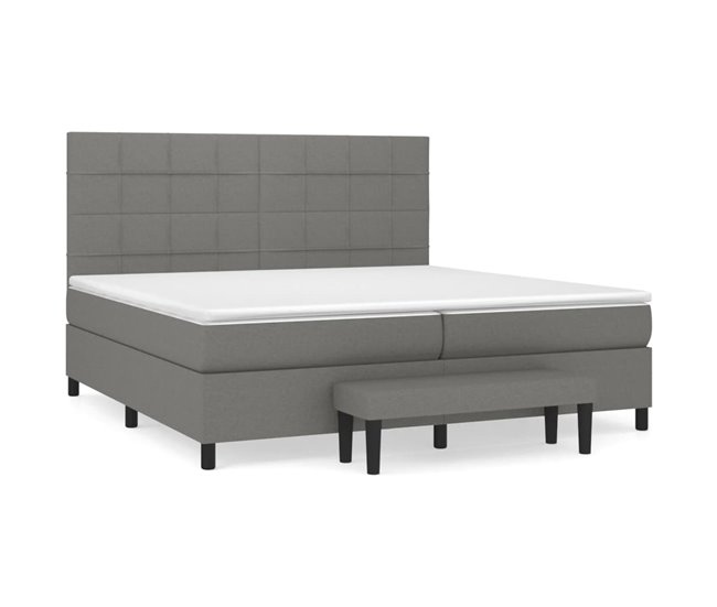 Conforama Cama box spring con colchón tela gris oscuro 200x200 cm Bloques con cuadros
