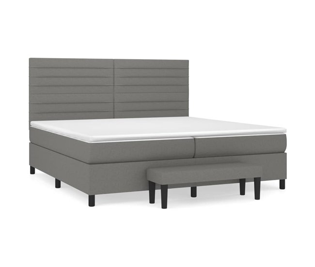 Conforama Cama box spring con colchón tela gris oscuro 200x200 cm Rayas horizontales