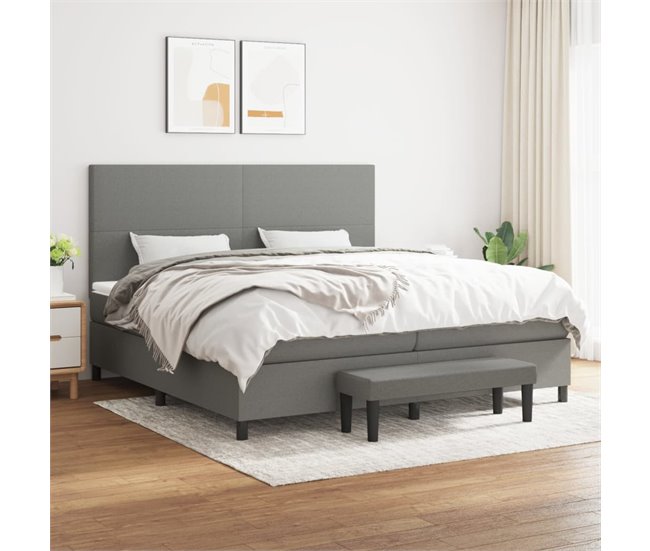 Conforama Cama Box Spring Con Colchón Tela Gris Oscuro 200x200 Cm Diseño Plano