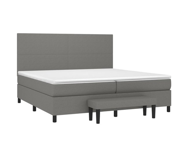 Conforama Cama Box Spring Con Colchón Tela Gris Oscuro 200x200 Cm Diseño Plano