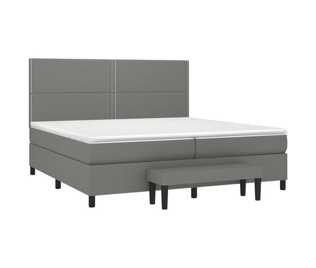 Conforama Cama Box Spring Con Colchón Tela Gris Oscuro 200x200 Cm Liso Con Clavos