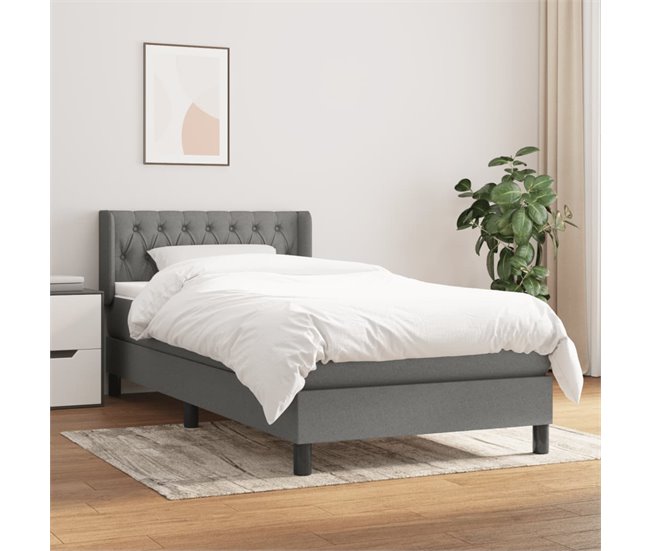 Conforama Cama Box Spring Con Colchón Tela Gris Oscuro 90x190 Cm Diseño De Botones