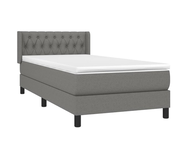 Conforama Cama Box Spring Con Colchón Tela Gris Oscuro 90x190 Cm Diseño De Botones