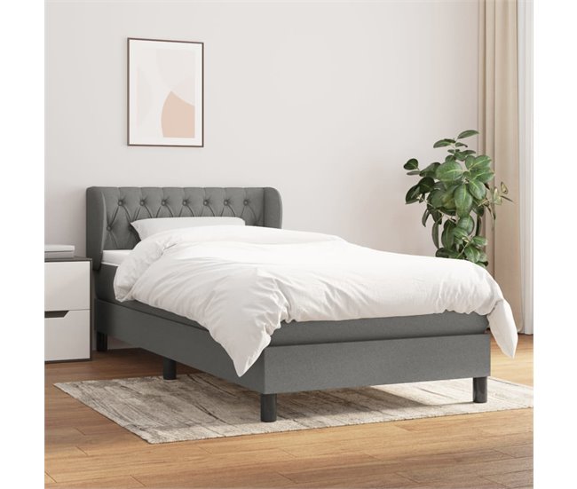 Conforama Cama Box Spring Con Colchón Tela Gris Oscuro 90x190 Cm Diseño De Botones