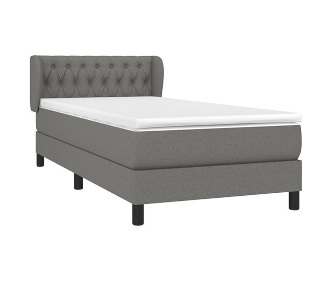 Conforama Cama Box Spring Con Colchón Tela Gris Oscuro 90x190 Cm Diseño De Botones