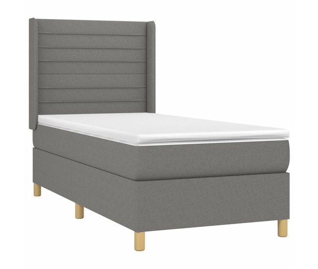 Conforama Cama Box Spring Con Colchón Tela Gris Oscuro 90x190 Cm Rayas Horizontales