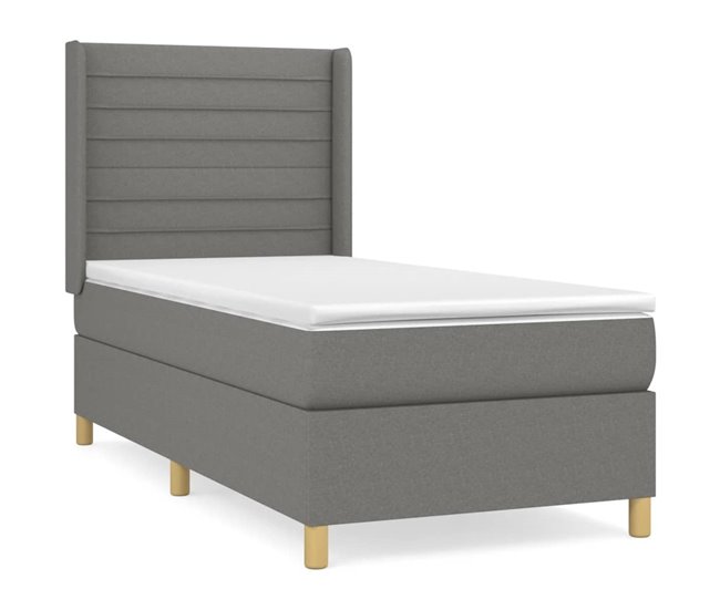 Conforama Cama box spring con colchón tela gris oscuro 90x190 cm Rayas horizontales