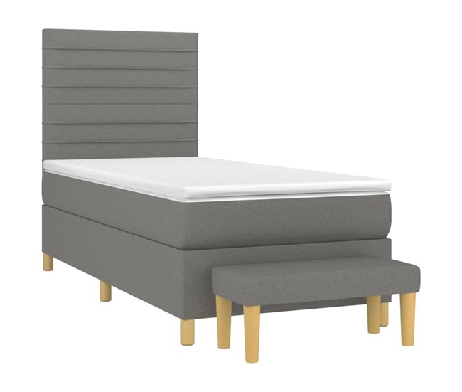 Conforama Cama Box Spring Con Colchón Tela Gris Oscuro 90x190 Cm Rayas Horizontales