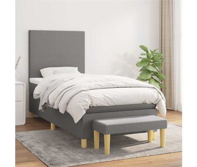 Conforama Cama Box Spring Con Colchón Tela Gris Oscuro 90x190 Cm Diseño Plano