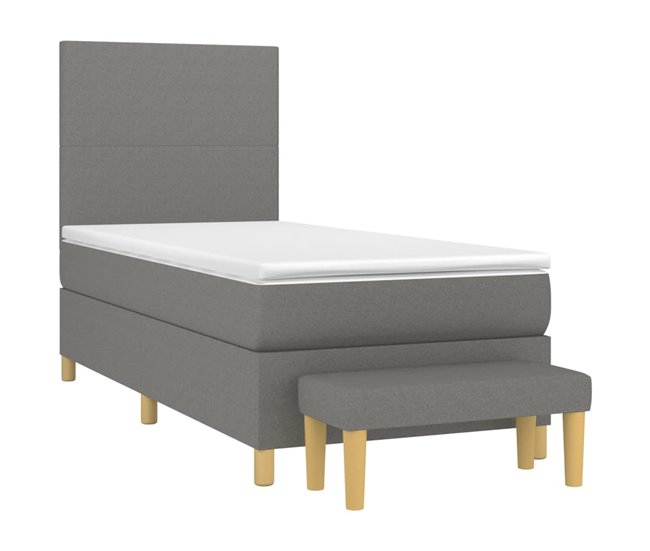 Conforama Cama Box Spring Con Colchón Tela Gris Oscuro 90x190 Cm Diseño Plano