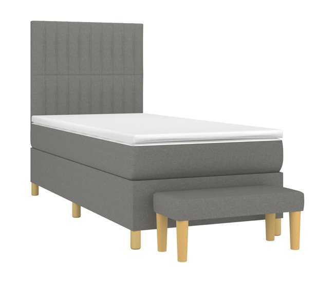 Conforama Cama Box Spring Con Colchón Tela Gris Oscuro 90x190 Cm Rayas Verticales
