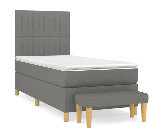 Conforama Cama box spring con colchón tela gris oscuro 90x190 cm Rayas verticales