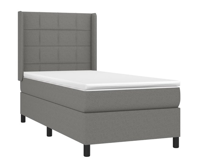 Conforama Cama Box Spring Con Colchón Tela Gris Oscuro 90x190 Cm Bloques Con Cuadros