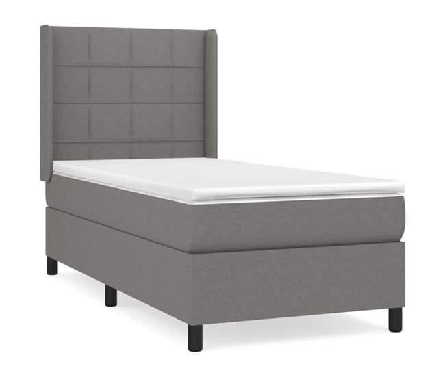 Conforama Cama box spring con colchón tela gris oscuro 90x190 cm Bloques con cuadros