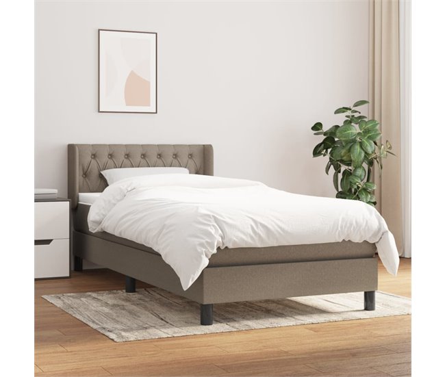 Conforama Cama Box Spring Con Colchón Tela Gris Taupe 100x200 Cm Diseño De Botones