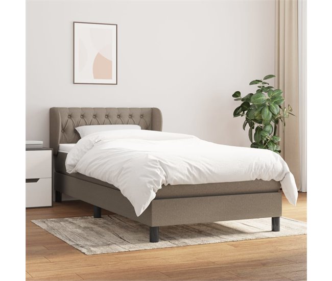 Conforama Cama Box Spring Con Colchón Tela Gris Taupe 100x200 Cm Diseño De Botones