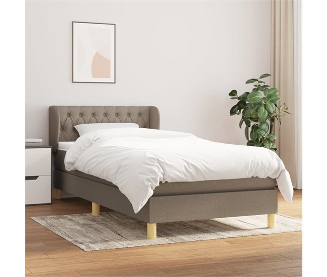 Conforama Cama Box Spring Con Colchón Tela Gris Taupe 100x200 Cm Diseño De Botones