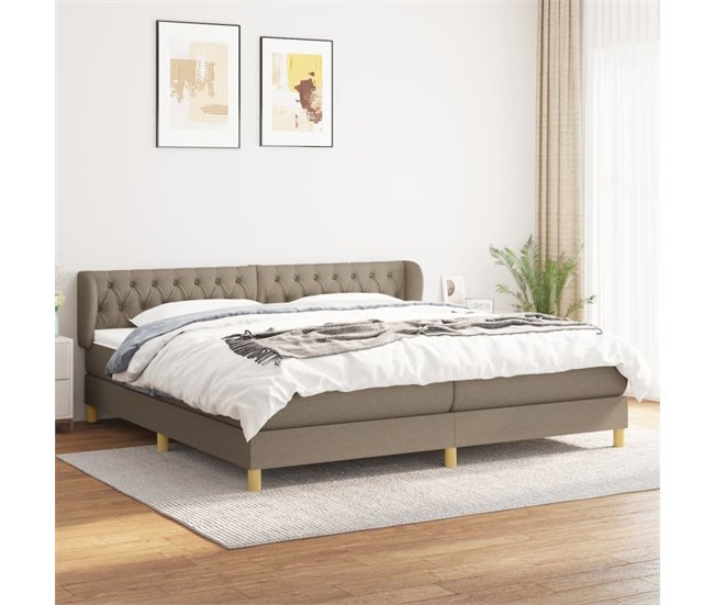Conforama Cama Box Spring Con Colchón Tela Gris Taupe 200x200 Cm Diseño De Botones