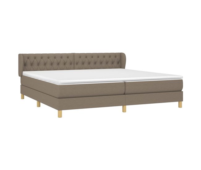 Conforama Cama Box Spring Con Colchón Tela Gris Taupe 200x200 Cm Diseño De Botones
