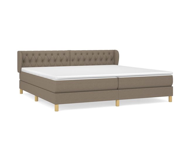 Conforama Cama box spring con colchón tela gris taupe 200x200 cm Diseño de botones