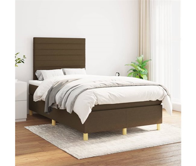 Conforama Cama Box Spring Con Colchón Tela Marrón Oscuro 120x200 Cm Rayas Horizontales