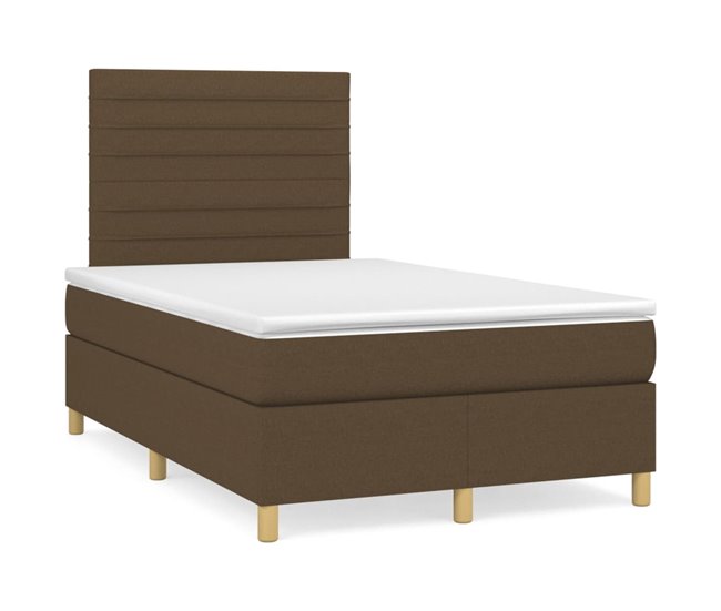 Conforama Cama box spring con colchón tela marrón oscuro 120x200 cm Rayas horizontales