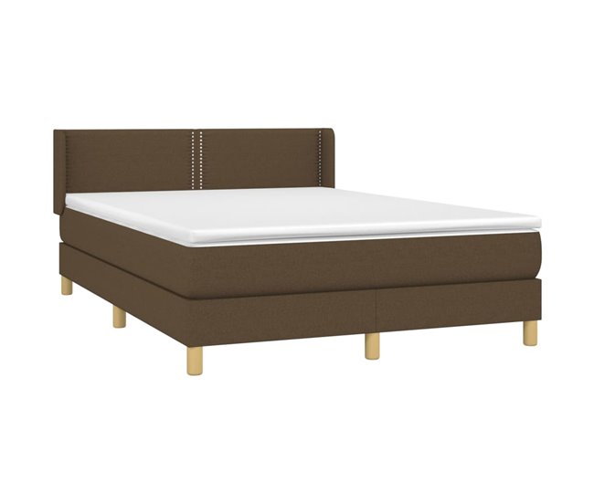 Conforama Cama Box Spring Con Colchón Tela Marrón Oscuro 140x190 Cm Liso Con Clavos