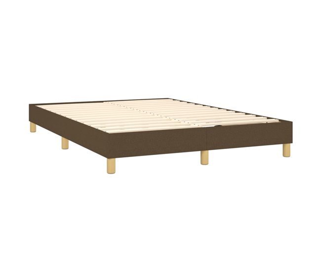 Conforama Cama Box Spring Con Colchón Tela Marrón Oscuro 140x190 Cm Liso Con Clavos