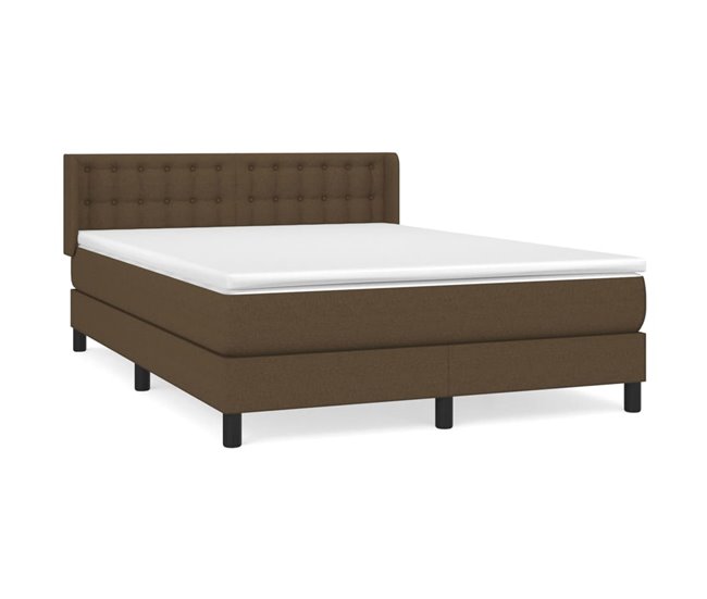Conforama Cama box spring con colchón tela marrón oscuro 140x200 cm Botones