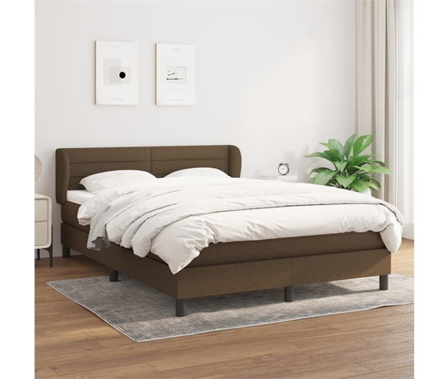 Conforama Cama Box Spring Con Colchón Tela Marrón Oscuro 140x200 Cm Rayas Horizontales