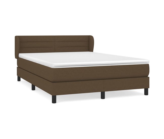 Conforama Cama box spring con colchón tela marrón oscuro 140x200 cm Rayas horizontales