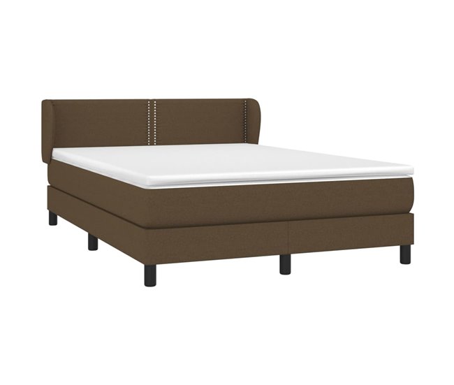 Conforama Cama Box Spring Con Colchón Tela Marrón Oscuro 140x190 Cm Liso Con Clavos