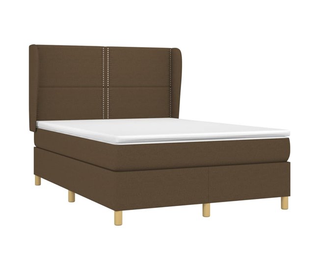 Conforama Cama Box Spring Con Colchón Tela Marrón Oscuro 140x190 Cm Liso Con Clavos