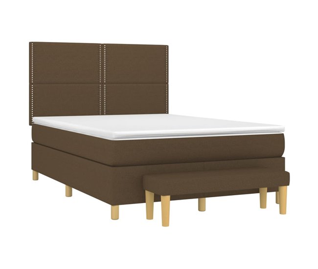 Conforama Cama Box Spring Con Colchón Tela Marrón Oscuro 140x190 Cm Liso Con Clavos