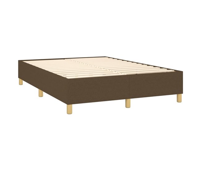 Conforama Cama Box Spring Con Colchón Tela Marrón Oscuro 140x190 Cm Liso Con Clavos