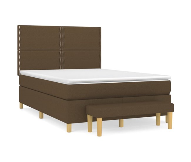 Conforama Cama box spring con colchón tela marrón oscuro 140x190 cm Liso con clavos