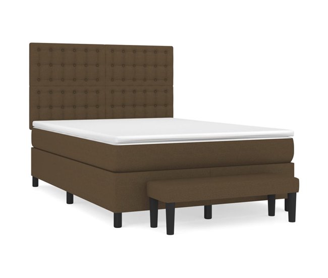 Conforama Cama box spring con colchón tela marrón oscuro 140x190 cm Botones