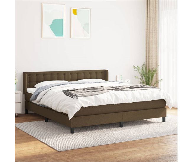 Conforama Cama Box Spring Con Colchón Tela Marrón Oscuro 180x200 Cm Botones