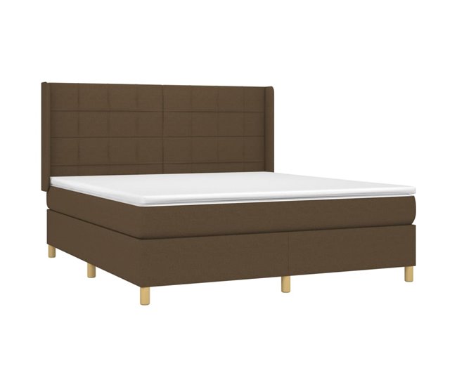 Conforama Cama Box Spring Con Colchón Tela Marrón Oscuro 180x200 Cm Bloques Con Cuadros