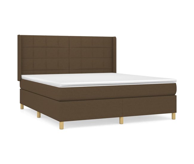 Conforama Cama box spring con colchón tela marrón oscuro 180x200 cm Bloques con cuadros