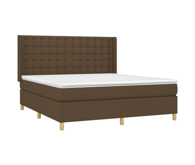 Conforama Cama Box Spring Con Colchón Tela Marrón Oscuro 180x200 Cm Botones