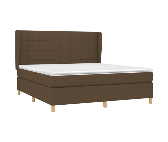 Conforama Cama Box Spring Con Colchón Tela Marrón Oscuro 180x200 Cm Bloques Con Cuadros