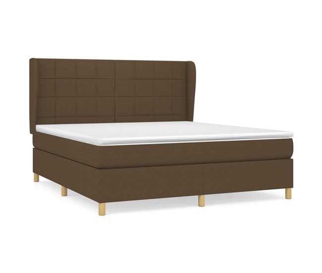 Conforama Cama box spring con colchón tela marrón oscuro 180x200 cm Bloques con cuadros