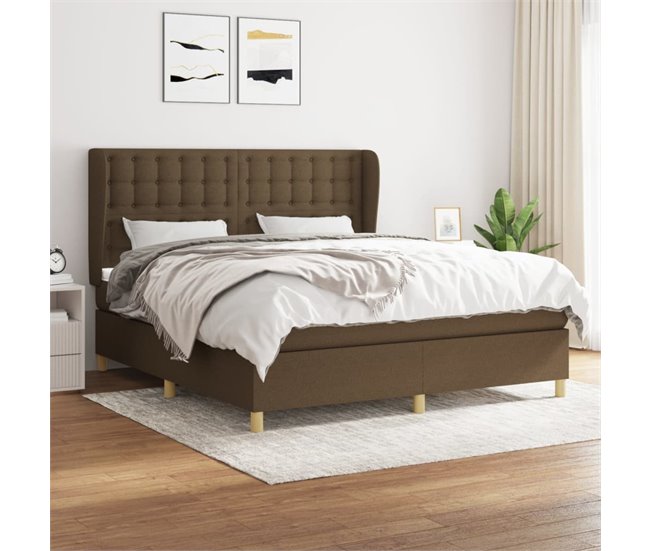 Conforama Cama Box Spring Con Colchón Tela Marrón Oscuro 180x200 Cm Botones