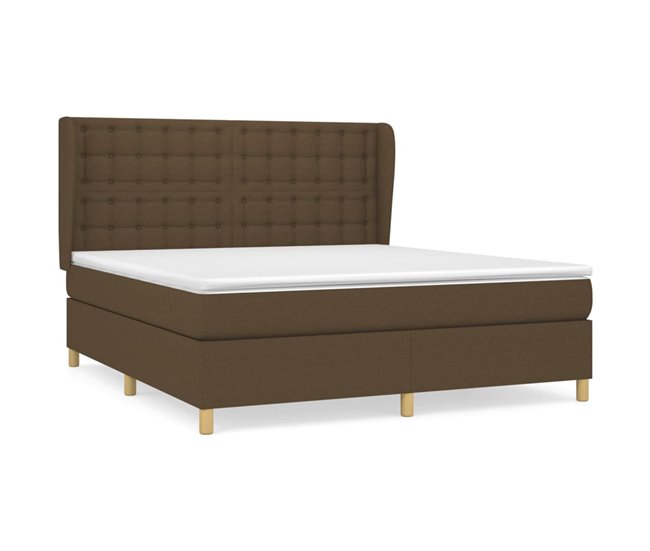 Conforama Cama box spring con colchón tela marrón oscuro 180x200 cm Botones