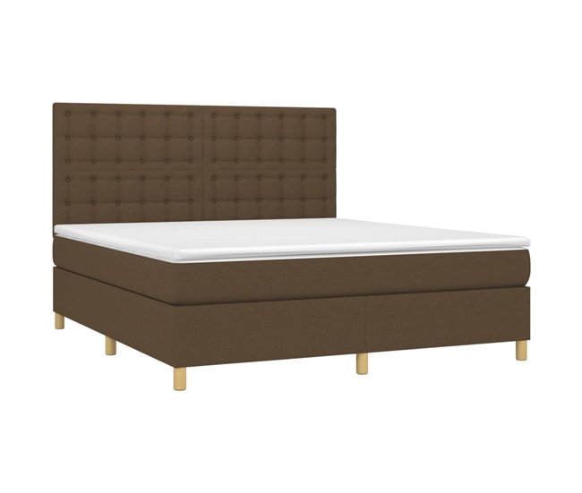 Conforama Cama Box Spring Con Colchón Tela Marrón Oscuro 180x200 Cm Botones